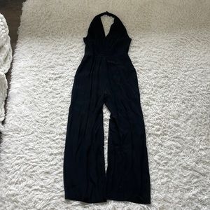 Black halter jumpsuit with pockets